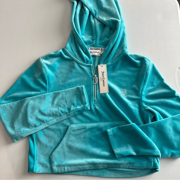 Juicy Couture Blue Velour Cropped Sweatshirt - Picture 1 of 5